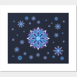 Blue flowers mandala Posters and Art